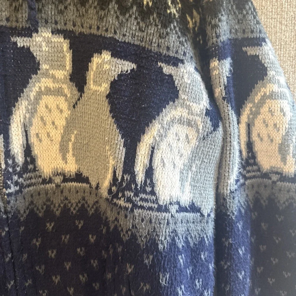 Tejidos Ruminahui VTG Full Zip Hooded Penguin Sweater Size Large Pockets